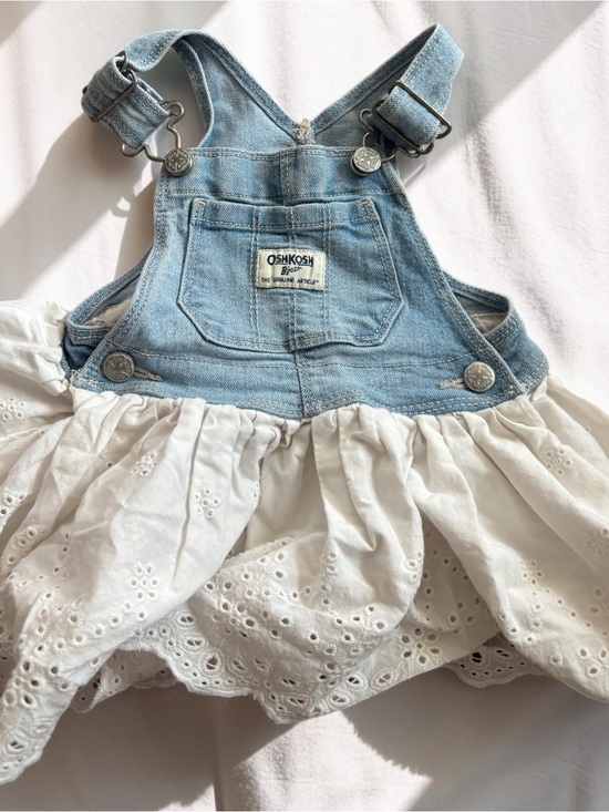 OshKosh B'gosh Other - OshKosh B'gosh Light Blue Denim & White Eyelet Skirt Overalls 12M